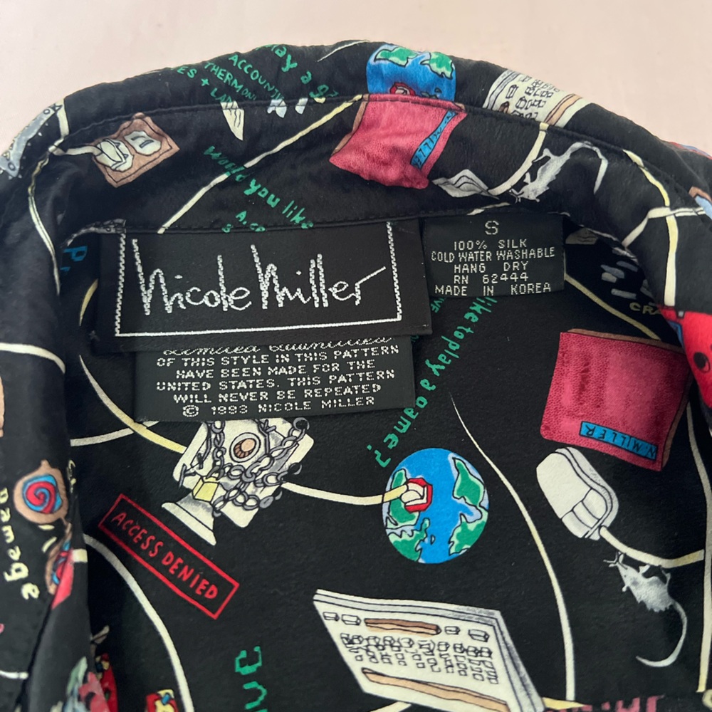 Nicole Miller Y2K Black Multicolor Graphic Button Down Shir - Picture 2 of 5